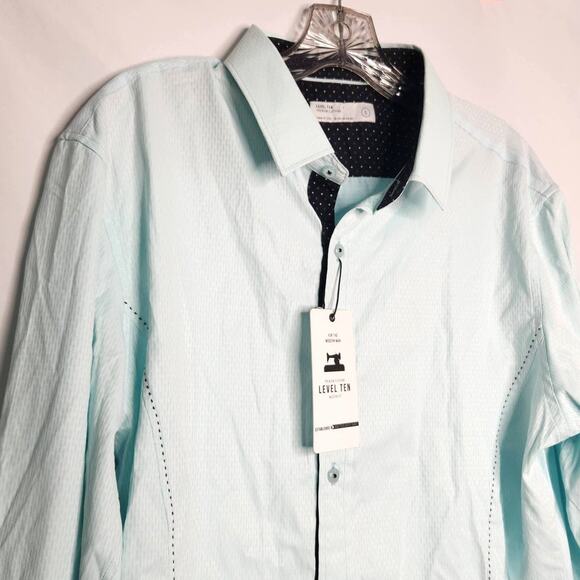 Level Ten Button Up Shirt Size L Mint Green Modern Fit Nice Stitching Woven New - Picture 1 of 14